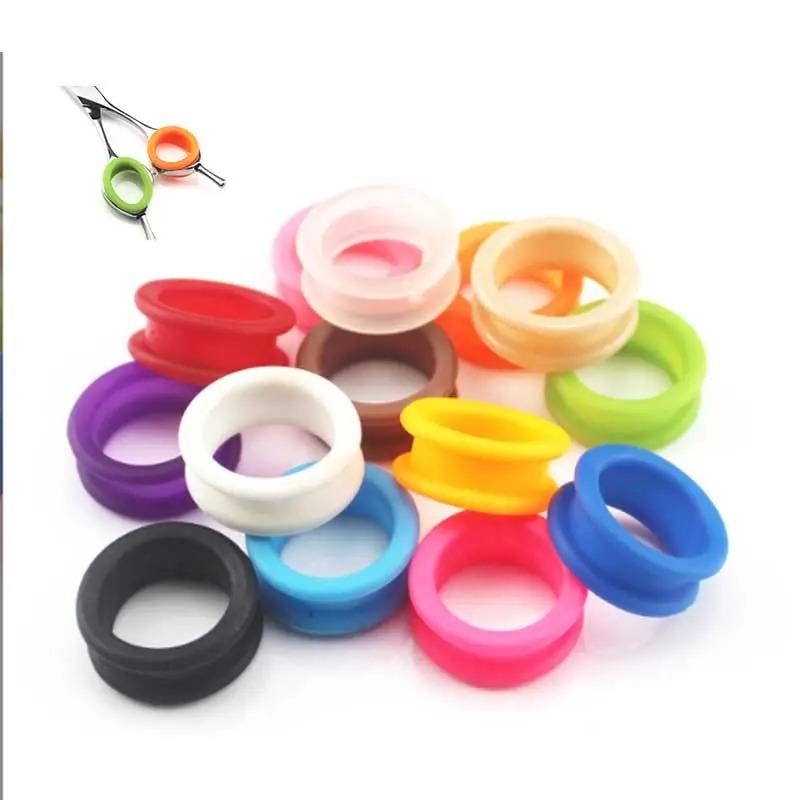 Custom Silicone Gasket Washer Cabelo Pet Tesoura Silicone Dedo Anéis Anti Slip Silicone Finger Inserts Scissor Acessórios