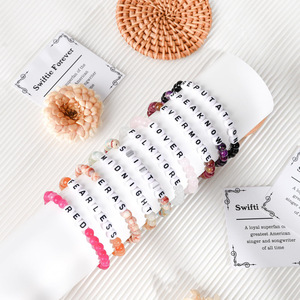 HLC, joyería personalizada inspirada en <span class=keywords><strong>Taylor</strong></span>, pulsera de cuentas de piedra con letras de arcilla polimérica elástica DIY con tarjeta, regalos de amistad - Product Image 4