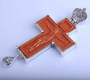 <span class=keywords><strong>Cadena</strong></span> de eslabones chapada en oro/plata antigua, con crisol de resina marrón, aleación, cruz Pectoral - Product Image 5