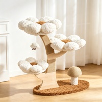 Torre para Gatos Moderna de Madera con Diseño Floral, Plataformas de Felpa Lavables de Varios Niveles, Poste Rascador de Sisal, Árbol para Gatos Minimalista para Interiores, Venta al por Mayor
