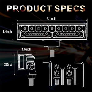Barre <span class=keywords><strong>LED</strong></span> compacte de 6 pouces, 66W, lumière blanche, faisceau combiné, montage latéral, éclairage périmétrique tout-terrain, accessoires de voiture 4x4 - Product Image 2