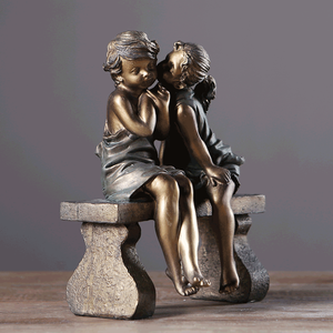 Antique Vàng Resin Girl & Boy Đáng Yêu Deco, Tình Yêu Của Nụ Hôn Đầu Tiên Polyresin Quà Tặng Polyresin Cậu Bé Và Cô Gái Trên Băng Ghế Dự Bị - Product Image 1