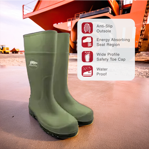 Comfortable <b>Waterproof</b> PVC Work <b>Boots</b> with <b>Steel</b> <b>Toe</b> Anti-Slippery Feature for Warehouse and Field Workers - Product Image 1