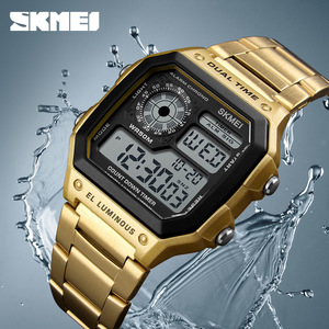 Skmei Digital Watch Men Stainless Steel Band Dual Time Luminous Alarm Stopwatch 5Bar Water Resistant - Product Image 3