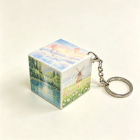 Puzzle 3x3 personnalisé avec peinture à l'huile UV, motif paysage cubain magique et porte-clés cube pour logo ou motif personnalisé