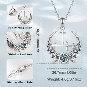 Changda <span class=keywords><strong>Pagan</strong></span> Wiccan Mitología Amuleto Joyería Regalos 925 Plata Esterlina Brujería Ópalo Sigilo de Lilith Colgante Collares - Product Image 5