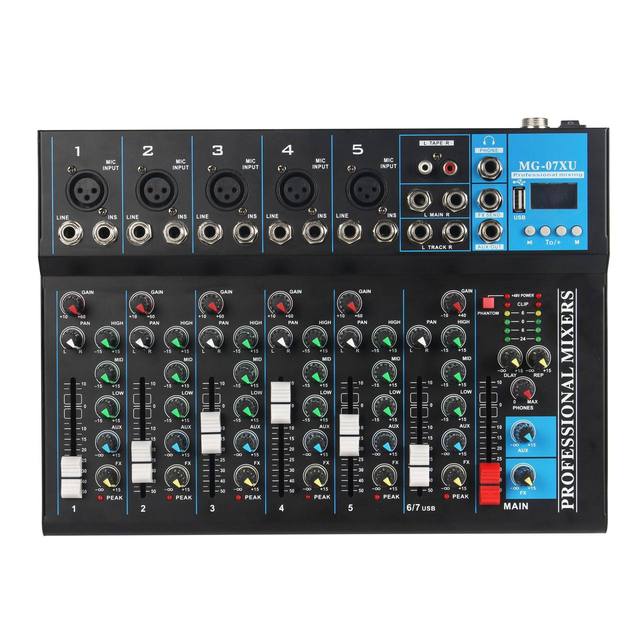 Professional 7-way Wireless DJ Mixer with Multiple Sound Effects for Stage Singing Live Broadcast Equipment USB Monitor Tuning