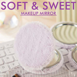 Cute Fluffy Plush <b>Compact</b> <b>Mirror</b> Round Soft Faux Fur Folding Dual Sided Pocket Makeup <b>Mirror</b> HD Glass Multi Color - Product Image 1