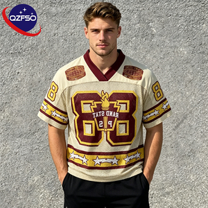 QZFSO Custom Hip Hop Vintage Sublimation Soccer T Shirt American Football Uniform <b>Top</b> Rhinestone Mesh Fabric Rugby Sport Jersey - Product Image 1
