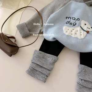 Tongxingyuan Baby Girls Blue Puppy Hooded Sweater Leggings Set Soft Breathable Autumn Wear - Product Image 2