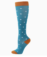 Chaussettes de compression pour femmes et hommes, bas de compression à pois bleu sarcelle, hauteur genou, pour la course, le sport et les voyages