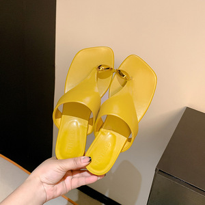Sandales de plage pour femmes, style français, bout carré, bout ouvert, semelle épaisse, en peau de mouton - Product Image 1