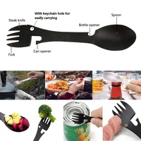 Cuillère-fourchette en acier inoxydable pour le camping, avec couteau, cuillère, fourchette, ouvre-bouteille, ouvre-boîte, 5 en 1, couverts multifonctionnels