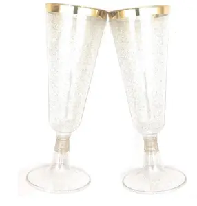 WPACK 4oz altın gümüş parıltılı plastik şampanya düğün partiler kızartma flüt altın gümüş jant