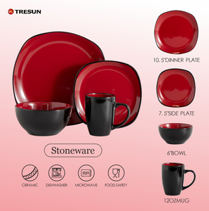 Trung Quốc Giá Rẻ Giá Crokery Không Thường Xuyên 16 Pcs Màu Đỏ Bóng Màu Đen Hiện Đại Bộ Đồ Ăn Đồ Đá Gốm Ăn Tối Bộ Cho Nhà - Product Image 6