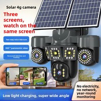 Caméra de surveillance sans fil à panneau solaire rotatif à trois objectifs, 360 degrés, télécommande mobile, 12MP, vision nocturne ultra-claire, carte mémoire