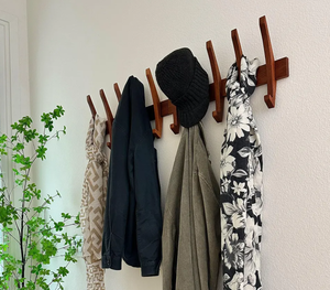 <span class=keywords><strong>Porte</strong></span>-<span class=keywords><strong>manteau</strong></span> <span class=keywords><strong>mural</strong></span> 2026 moderne et durable en <span class=keywords><strong>bois</strong></span> naturel à 2 niveaux avec 5 crochets pour la décoration intérieure - Product Image 2