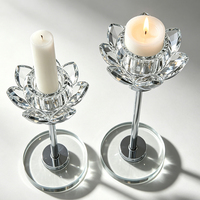 Centres de table de mariage transparents en gros, bougeoirs en verre cristal doré en forme de lotus, candélabres en cristal