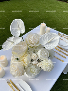 ZIKE - Décoration de mariage et fournitures très vendues, rangée de <span class=keywords><strong>fleurs</strong></span> artificielles personnalisée, centre de table tout blanc pour la table des mariés - Product Image 4