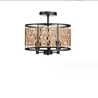 Plafonnier LED 110V en fer de style campagnard américain avec abat-jour en tissu tressé, pour salon, chambre et balcon, Fourniture exclusive transfrontalière
