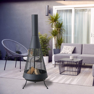 Trendy Black Metal <strong>Outdoor</strong> Chiminea Wood-Burning <strong>Fireplace</strong> with Mesh Side and <strong>Tall</strong> Chimney for Backyard - Product Image 5