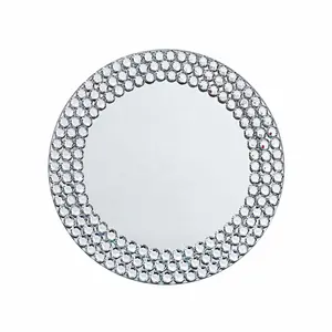 Zilver Mirrored Crystal Kralen Onder Plaat Grote Decoratieve Spiegel Glas Service Oplader Plaat Voor Wedding Party