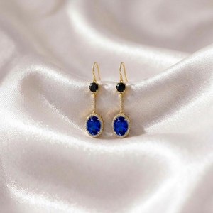 Natural Blue Sapphire <b>Earrings</b> with Black Obsidian Gemstone Dangle Design Elegant Deep Blue Jewelry Gift Women <b>Fine</b> <b>Earrings</b> - Product Image 1