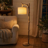 Rustikale Baumast-Stehlampe mit Leinenschirm, Landhaus-Stehleuchte für Wohnzimmer Schlafzimmer Leseecke Wohndekor