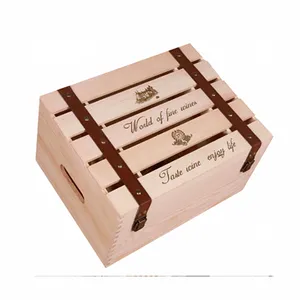 Caja de madera para vino, caja de regalo con tapa y Cuerda de transporte, personalizada a granel, barata, venta al por mayor