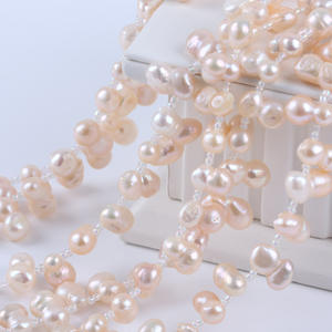 Cadena de Perlas Barrocas en Forma de 8 de 8-11 mm, 28 Agujeros, Tira Corta de 18 cm, Color Rosa Natural, Producto Semiterminado de Agua Dulce - Product Image 2