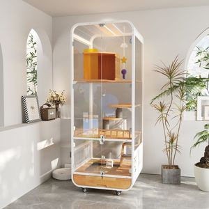 Villa moderna de lujo para gatos, nueva estructura de acero con ruedas universales, casa de madera para mascotas para sala de estar soleada - Product Image 2