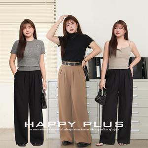 Pantalon de costume plissé taille haute à jambes larges Happy Plus N9117 pour femme, grande taille, en crêpe noir kaki, avec ceinture élastique - Product Image 5