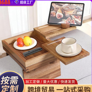 Plateau d'accoudoir de canapé en bois, porte-gobelet pour canapé de salon, porte-gobelet pour boissons, support pour téléphone portable et collations avec tiroirs, solide - Product Image 5