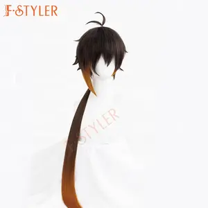 Zhongli Genshin Impact Geo Archon <span class=keywords><strong>Morax</strong></span> Genshin Impact cosplay Costumes Synthétique Halloween Party Perruques Cheveux - Product Image 1