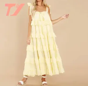 TUOYI Sleeveless Grid Dress Fan-type Fold Joint Freshness Pleated Midi Casual Dresses