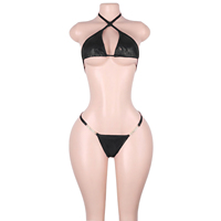 Ensemble de lingerie deux pièces métallique découpé avec logo personnalisé, string, pour la danse exotique, costumes de scène de boîte de nuit, vêtements de club