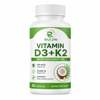 Cápsulas de Vitamina D3 K2 10000 UI con Aceite de Coco, Suplemento para el Apoyo de Huesos, Inmunidad y Calcio del Corazón, Marca Privada OEM, Paquete de 60 Unidades