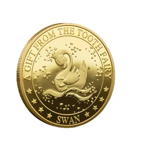 Precio de fábrica Hada de los dientes Monedas de oro Regalo para niños Diente Metal Moneda conmemorativa Hermoso cisne