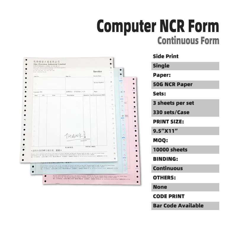China Factory Certified By FSC Custom NCR Paper Multi Copy Computer Form Carbon Less Receipt Bill Printing Service