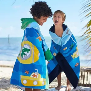 Venta caliente niños de algodón al por mayor Poncho con capucha Toalla de playa