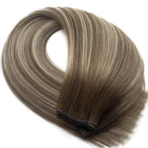 2024 Hot Balayage color for the invisible thin flat Genius weft hair extensions can be cut any point for easy customization