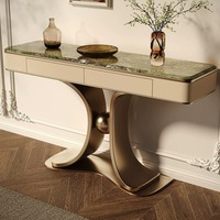Meubles de maison, salon, table de console moderne en marbre avec tiroir, cadre en acier inoxydable doré de luxe, appartement, couloir
