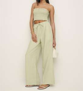 Completo Estivo da <span class=keywords><strong>Donna</strong></span> per Vacanze, Outfit Coordinato con Top Corto, Abbigliamento Trendy in <span class=keywords><strong>Lino</strong></span>, Set Due Pezzi per Donne - Product Image 2