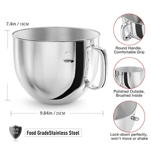 Tazón Mezclador Compatible con <span class=keywords><strong>KitchenAid</strong></span> de 7QT, Tazón de Mezcla de Acero Inoxidable 304, Apto para Lavavajillas, Accesorios para Batidoras de Cocina - Product Image 2