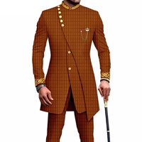 Costume deux pièces GuyaWax Dashiki africain coupe ajustée grande taille pour homme – Tenue de mariage formelle – Polyester écologique et respirant