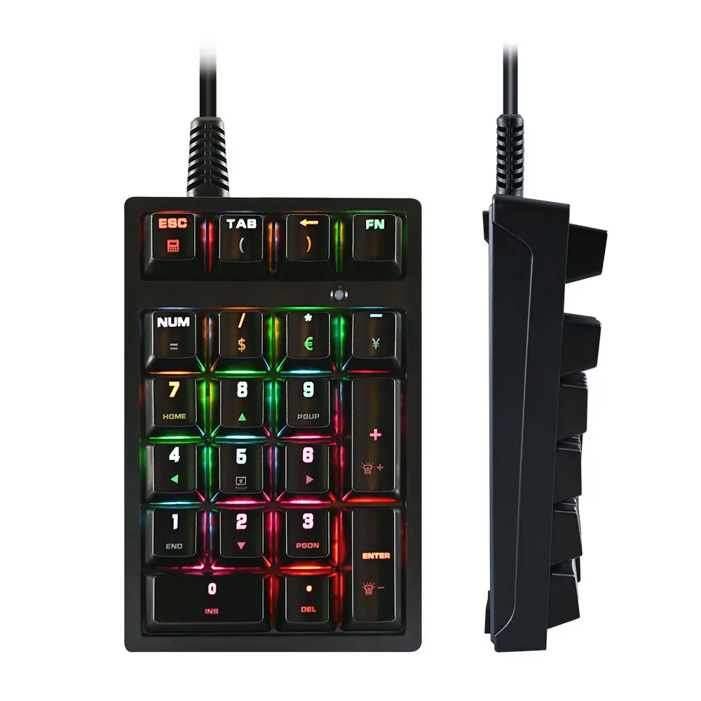 Fabrik preis 21 Tasten tragbare Plug & Play K21 kabel gebundene Tastatur RGB bunte Hintergrund beleuchtung wasserdichte Mini-Ziffernblock