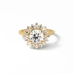 Design moderne de luxe Personnalisation de la mode Lab Grown 18k Rose Gold D Color Vvs1 Moissanite Bagues en diamant - Product Image 2