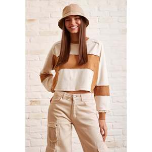 Sudadera Oversize Bicolor para Mujer, Hombros Caídos, Mezcla de Algodón, Tejido de Punto, Blanca - Product Image 6