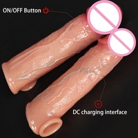 Fernbedienbare Realistische Hautähnliche Hohle Penishülle Vibrator Verlängerung Penishüllen Wiederverwendbare Hülle Kondom Männlicher Penisring für Männer