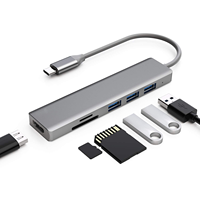 Hub répartiteur et extenseur USB-C 6 ports en alliage d'aluminium avec prise en charge USB 3.0 et Micro SD, adaptateur USB portable en stock